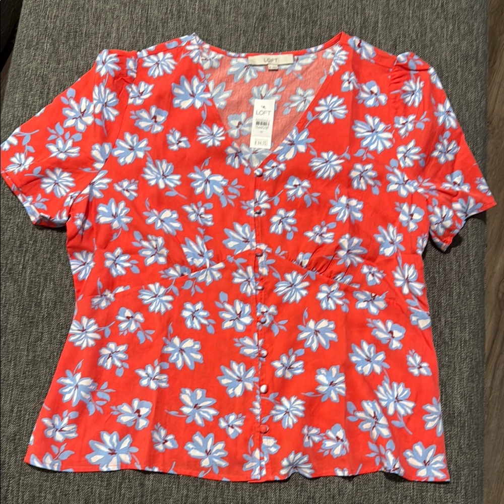 LOFT Orange Notched Collar Blouse